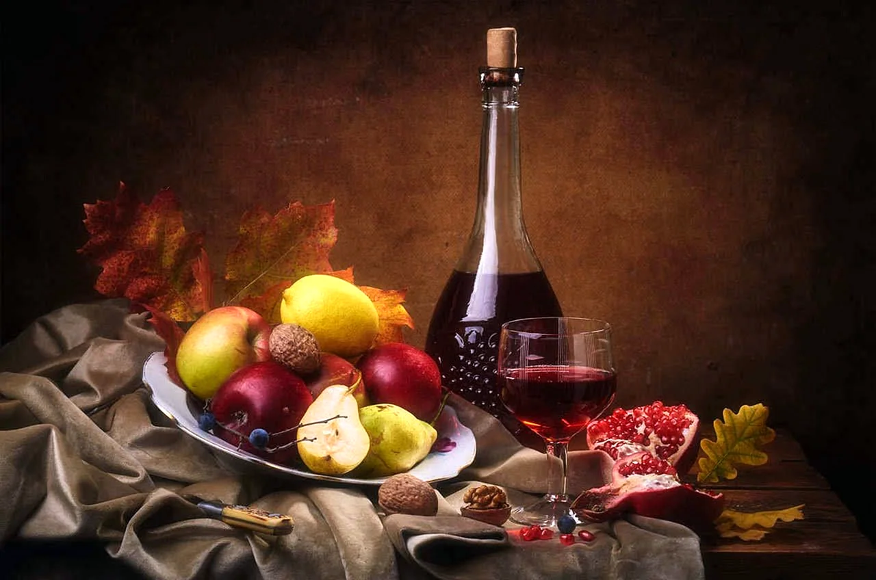 Натюрморт с вином и фруктами