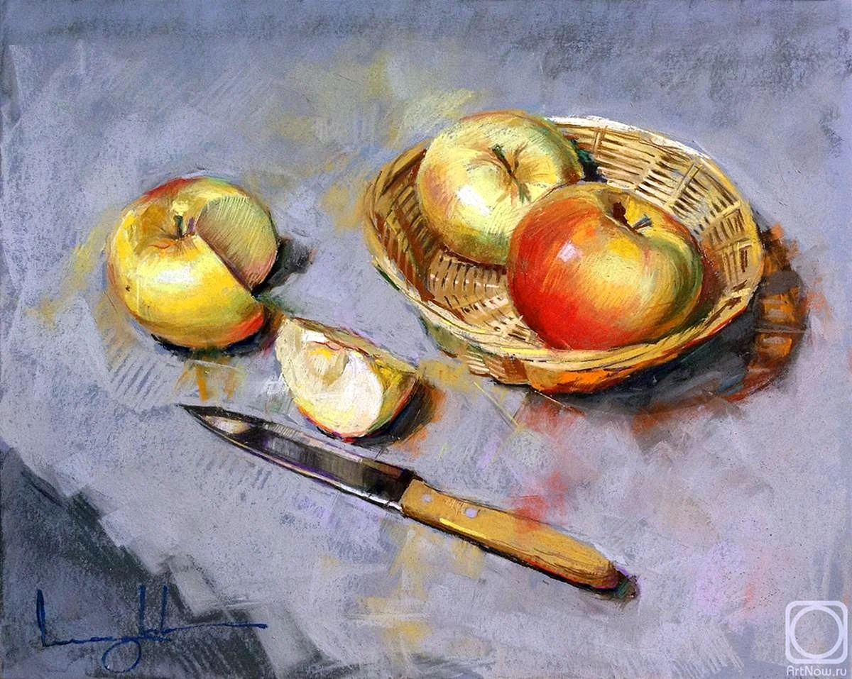 Натюрморты с яблоками пастелью