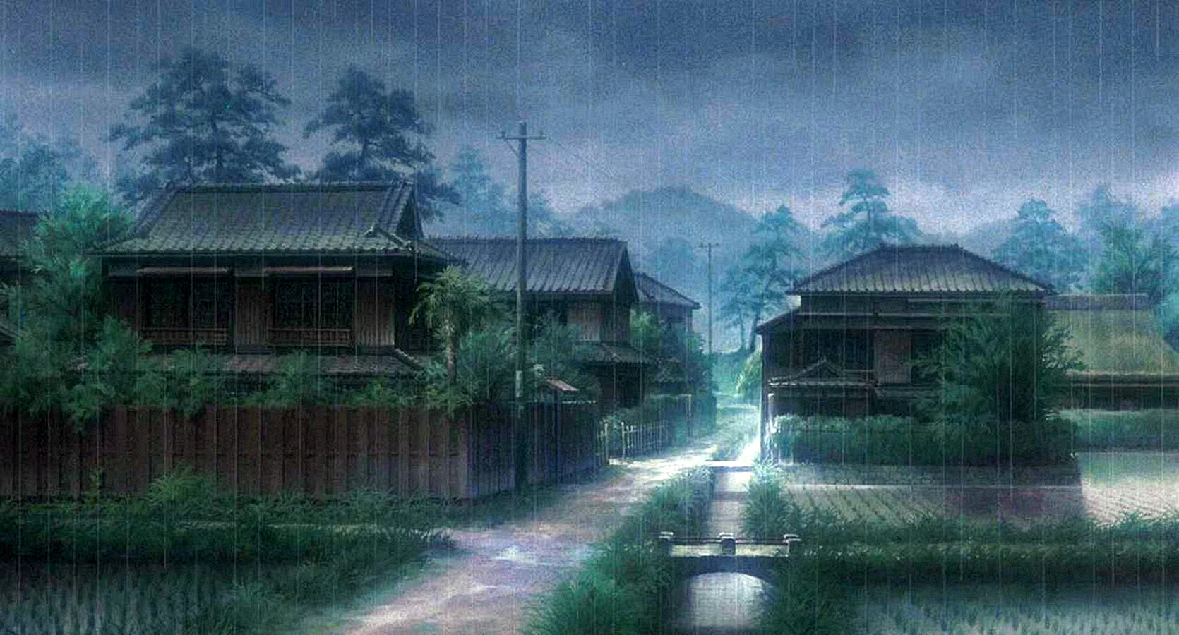 Ночная Япония деревня аниме