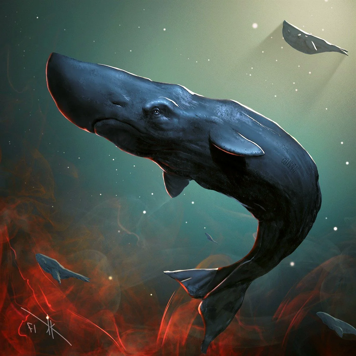 Ночной арт с китом