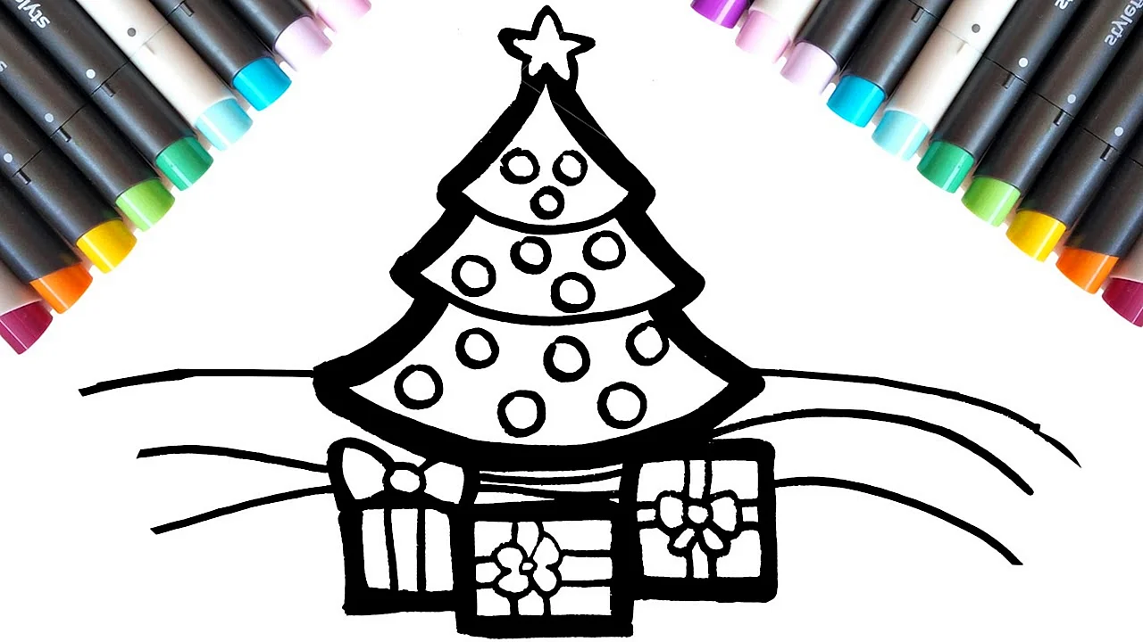 Новогодняя елка рисунок маркерами