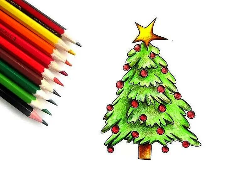 Новогодняя елка цветными карандашами