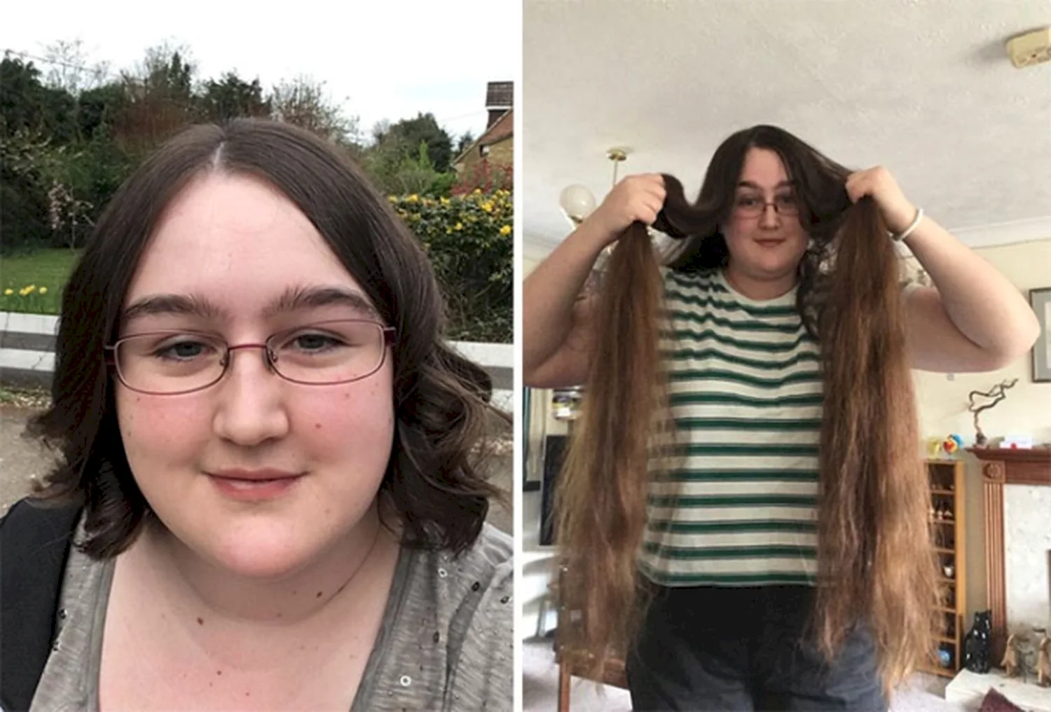 Обрезала волосы до и после