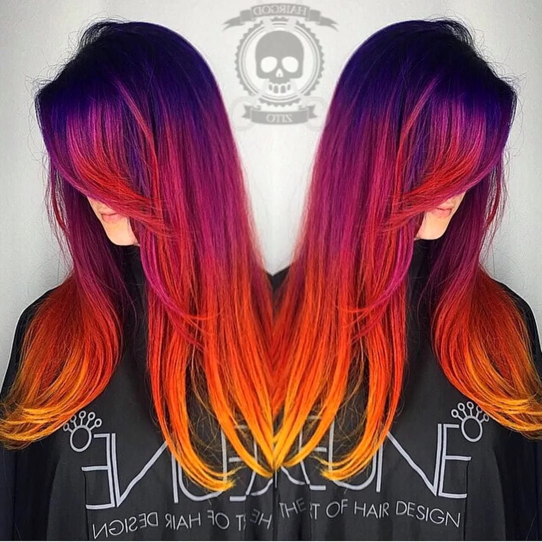 Окрашивание волос рыжий с фиолетовым