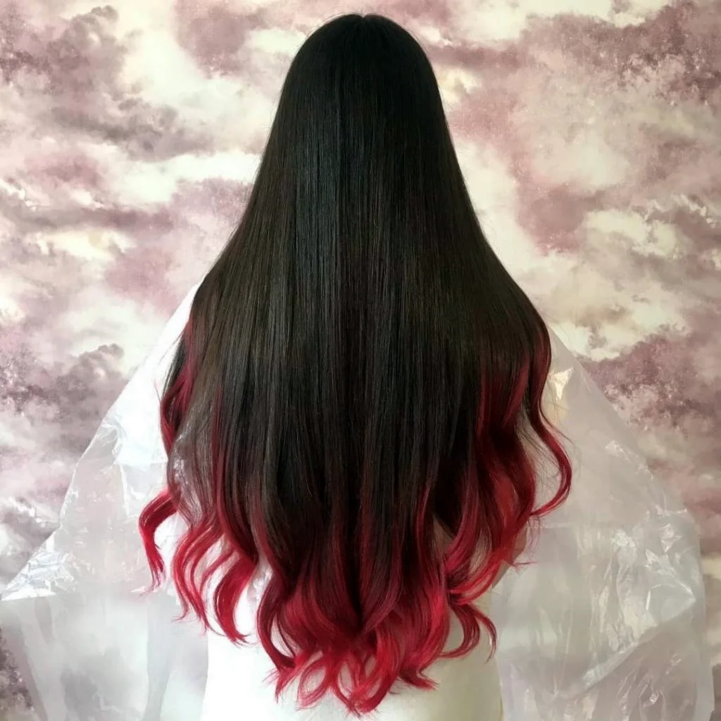 Окрашивание волос с красными кончиками