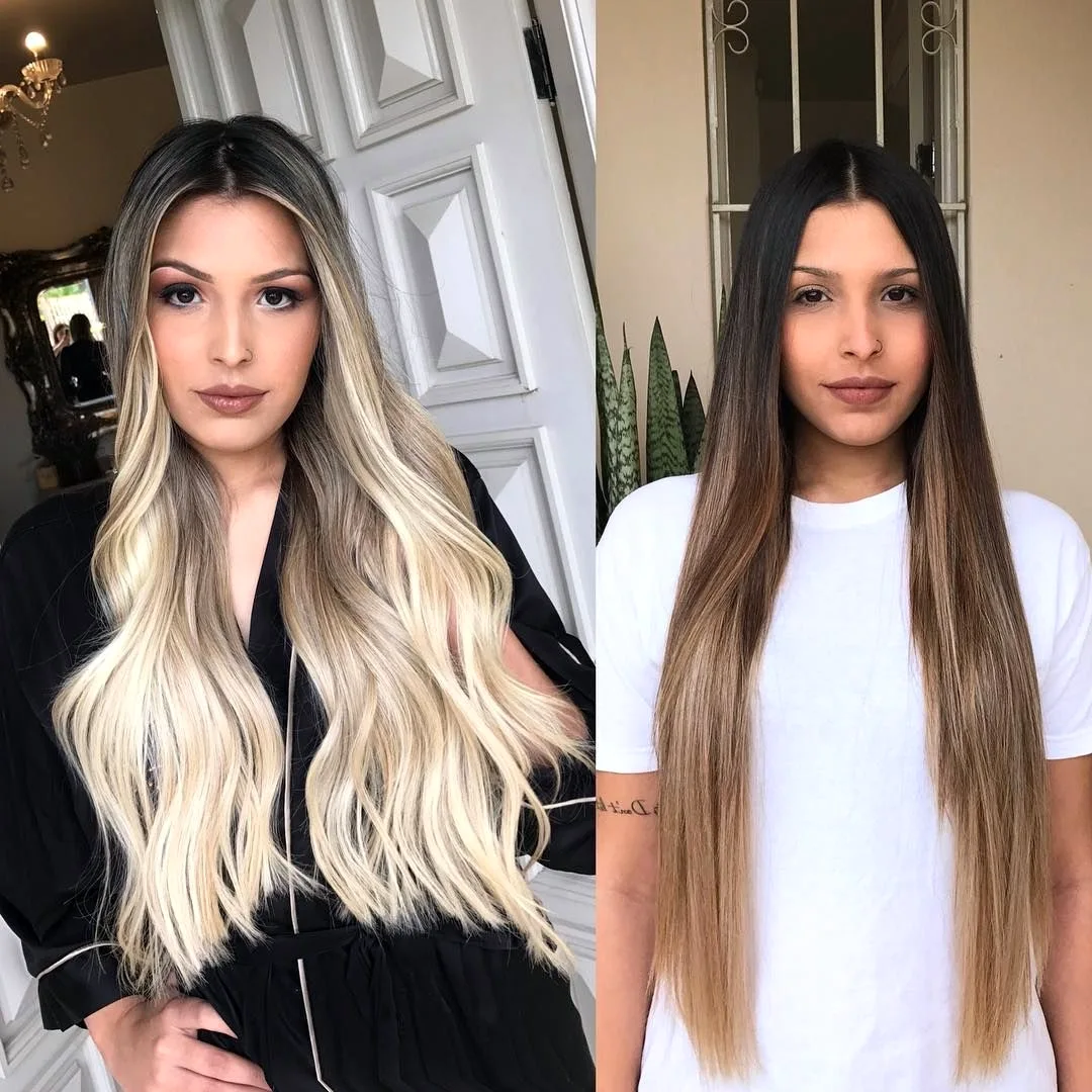 Омбре на длинные волосы до и после