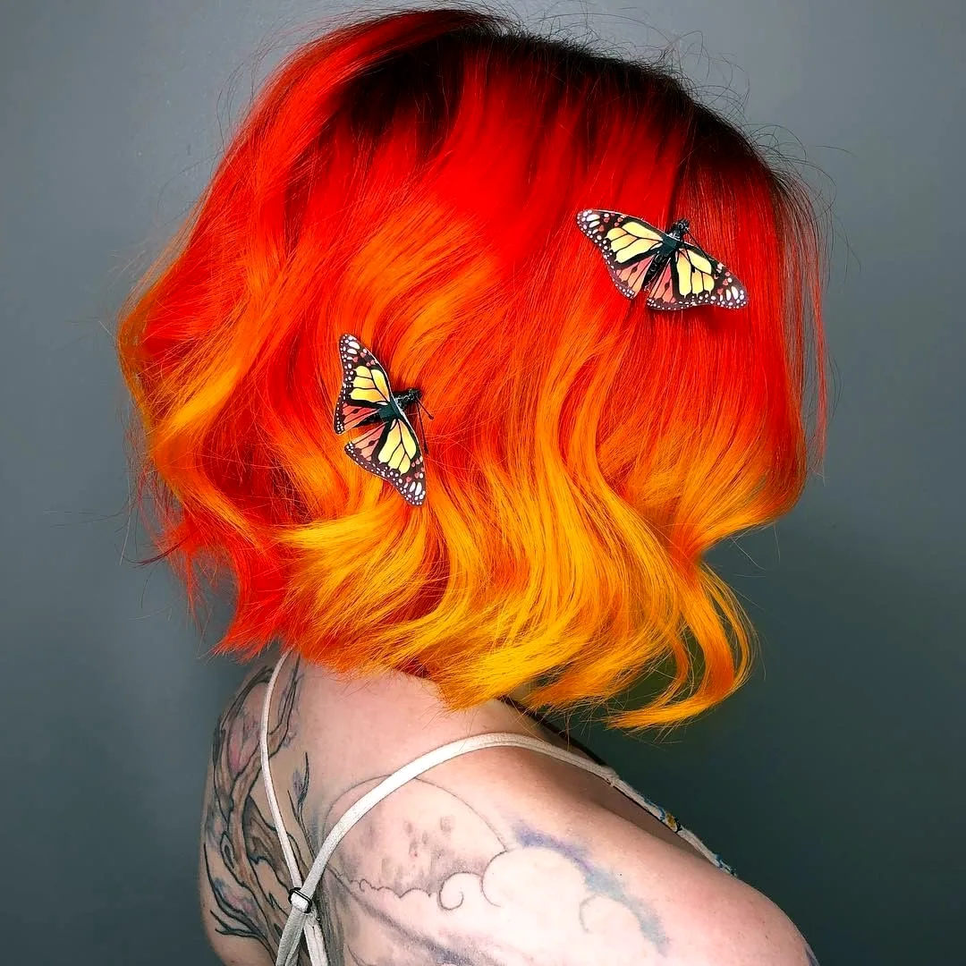 Оранжево желтое окрашивание волос на короткие волосы