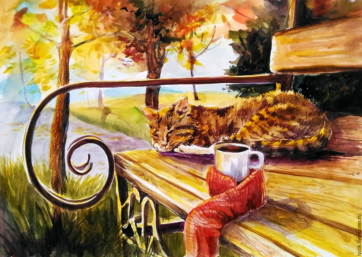 Осенний котик живопись