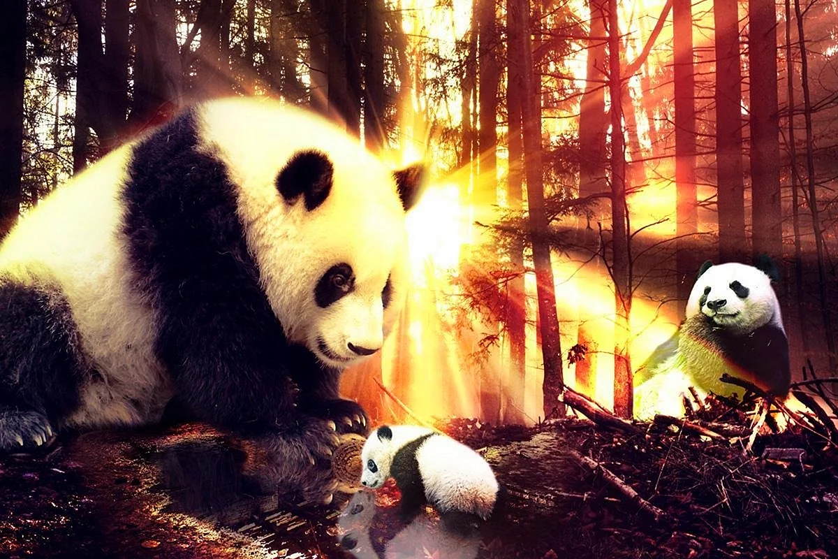 Панда на фоне природы