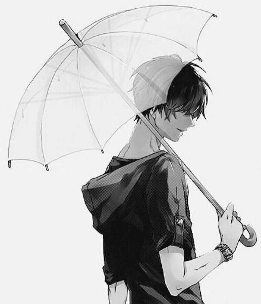 Парень с чёрными волосами аниме с зонтом