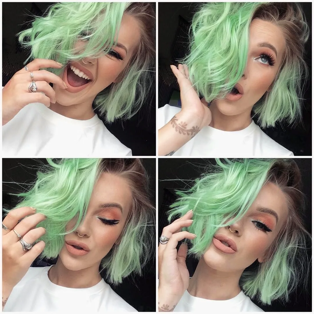 Пастельно зеленые волосы