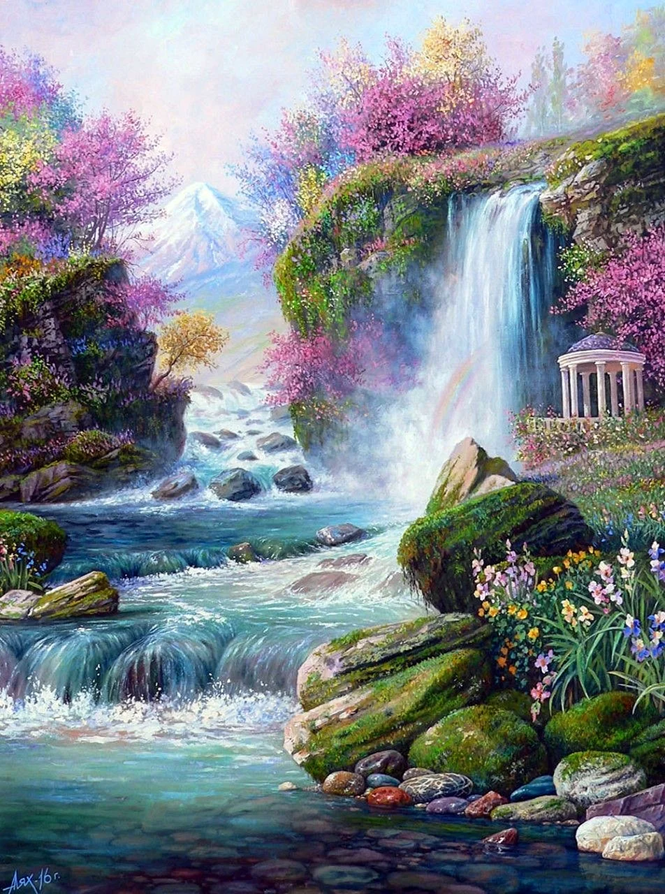 Пейзаж водопад живопись Freska
