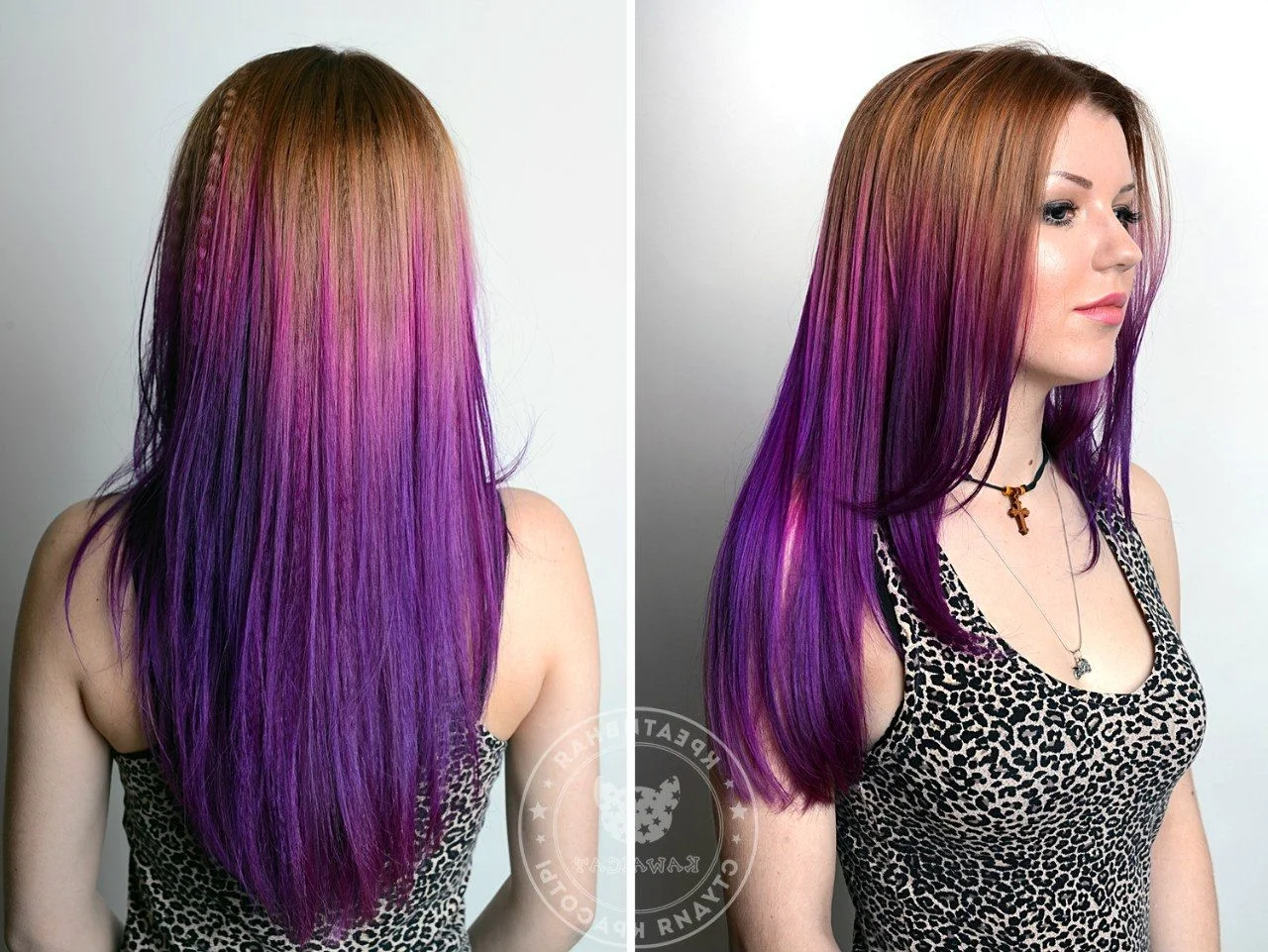 Покрашенные кончики волос в фиолетовый