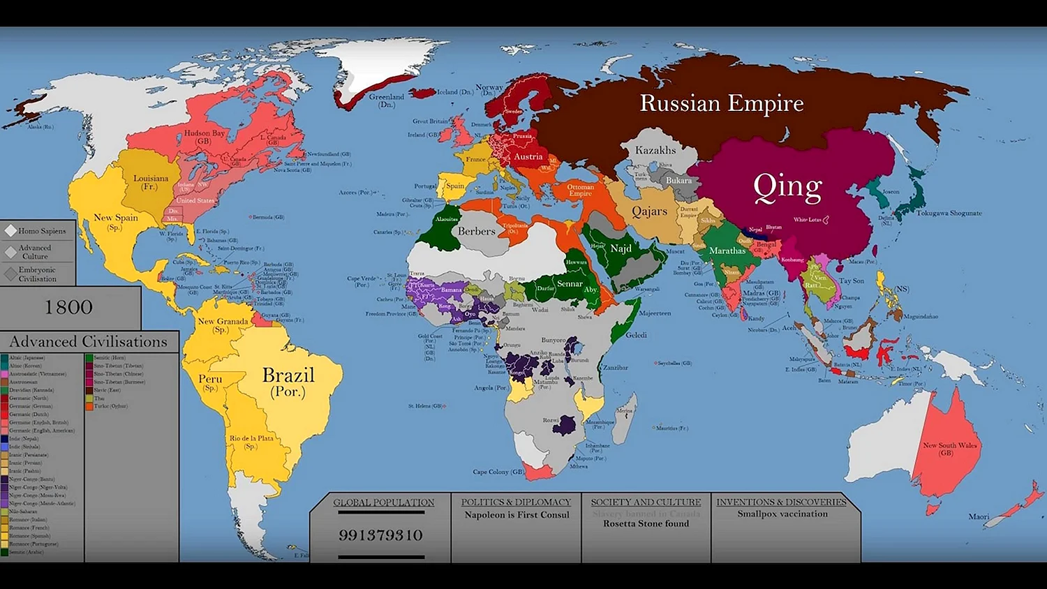 Политическая карта мира 1800 года
