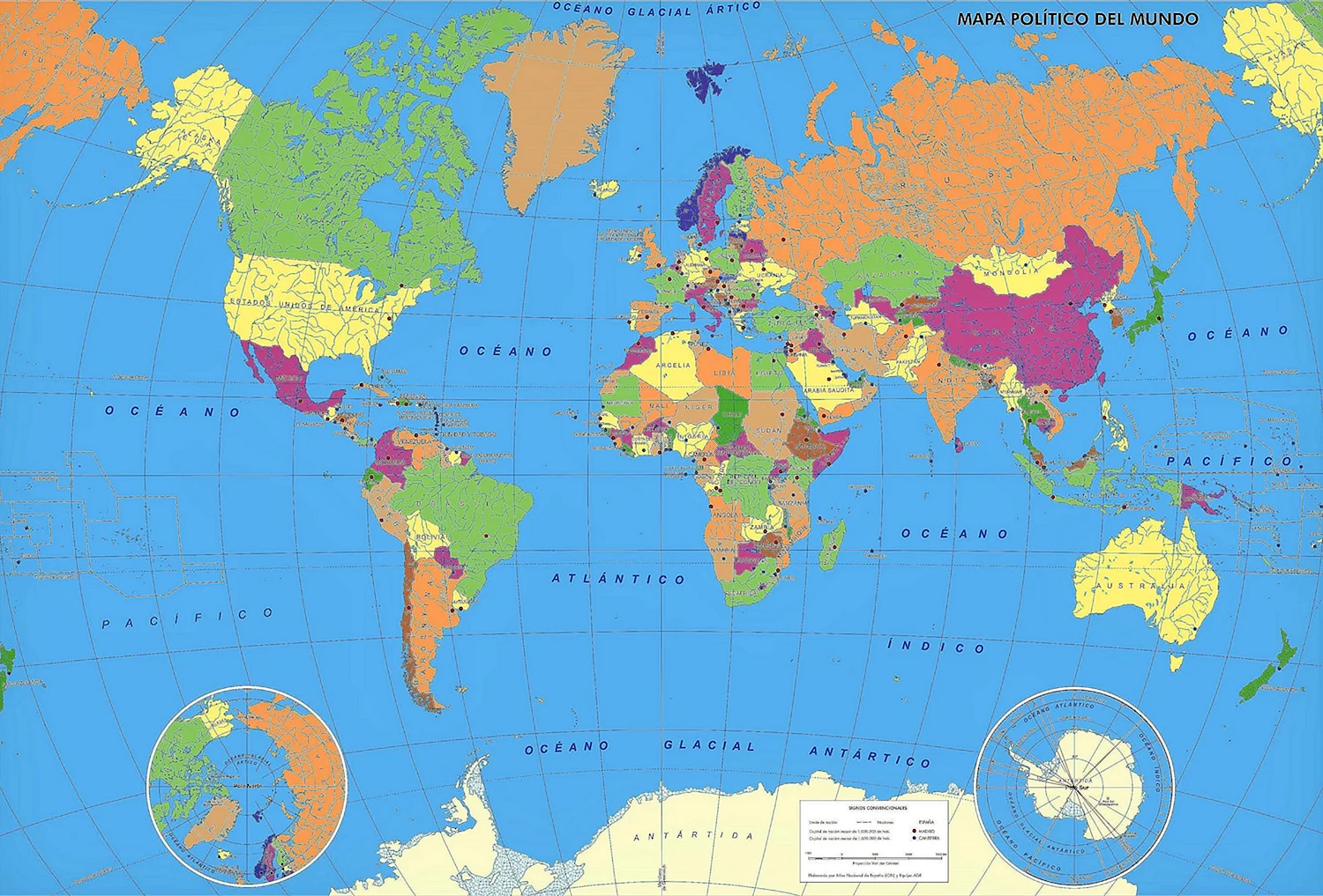 Политическая карта мира на испанском языке