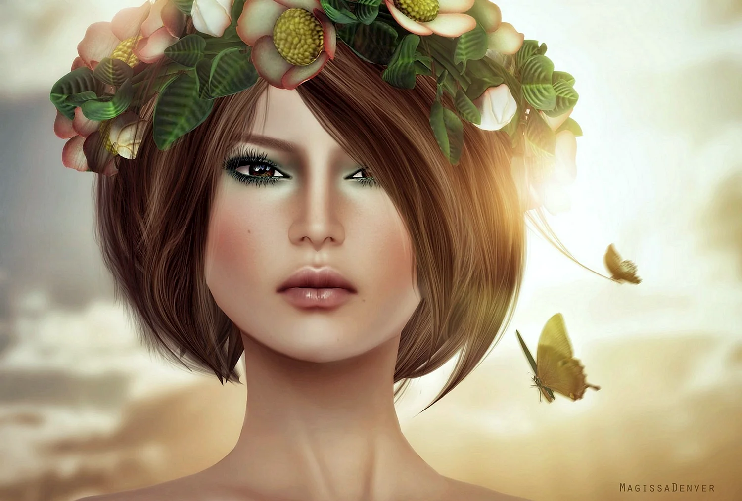 Портрет девушки с цветами в волосах