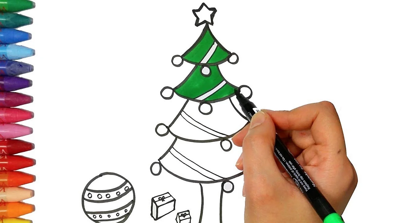 Пошаговое рисование елки для детей