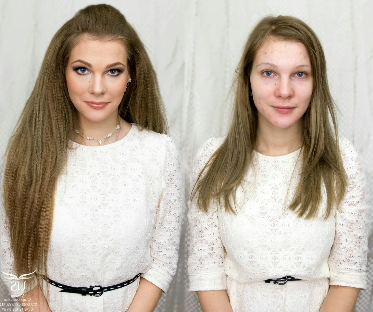 Прическа гофре до и после