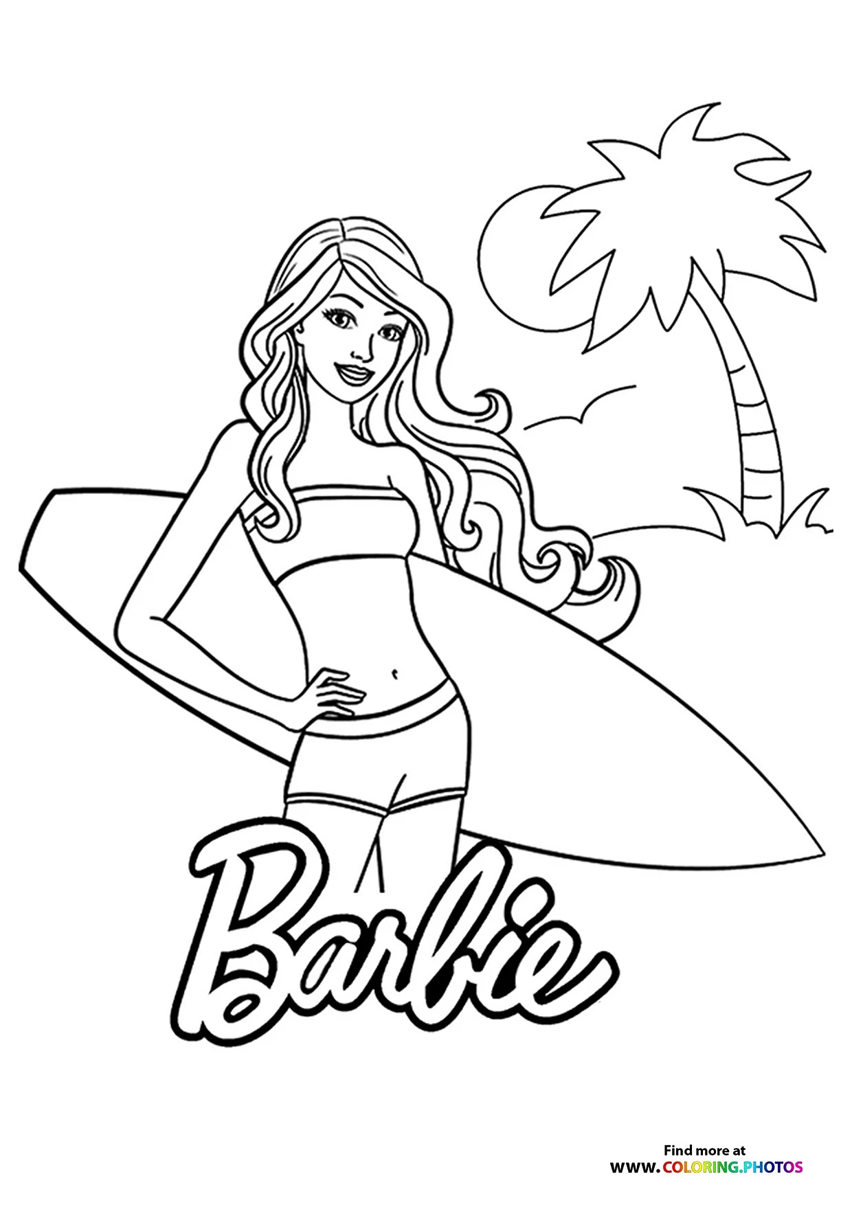 Раскраска Барби на пляже