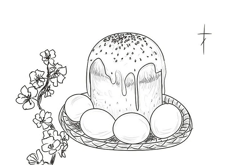 Раскраска Пасха для детей куличик и яйца