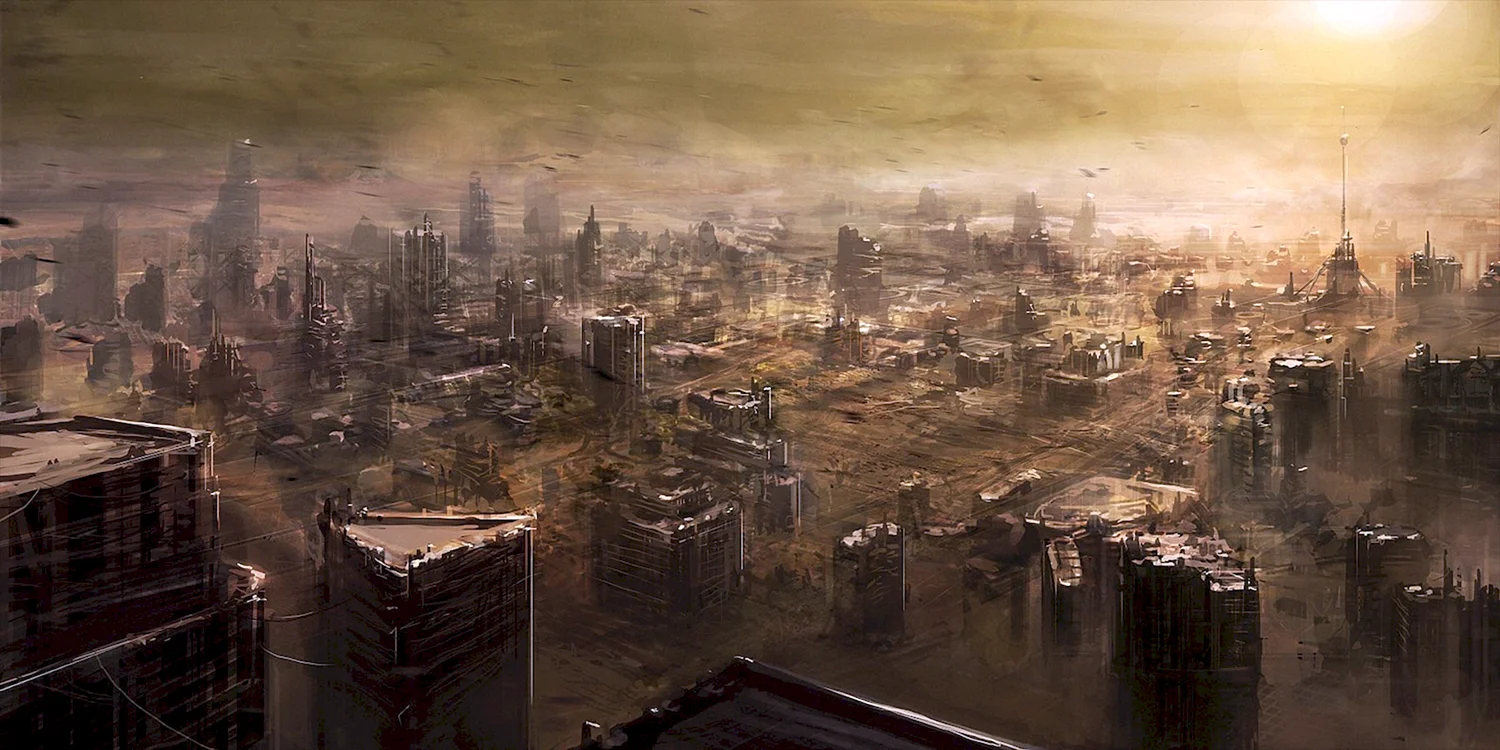 Разрушенный город сверху