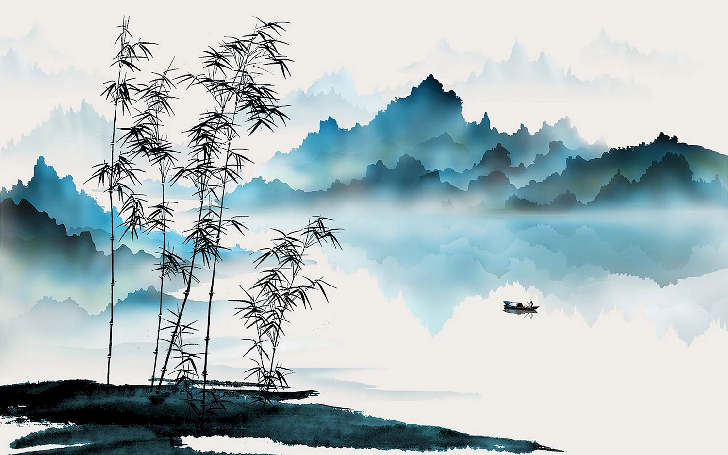 Река туман китайская живопись