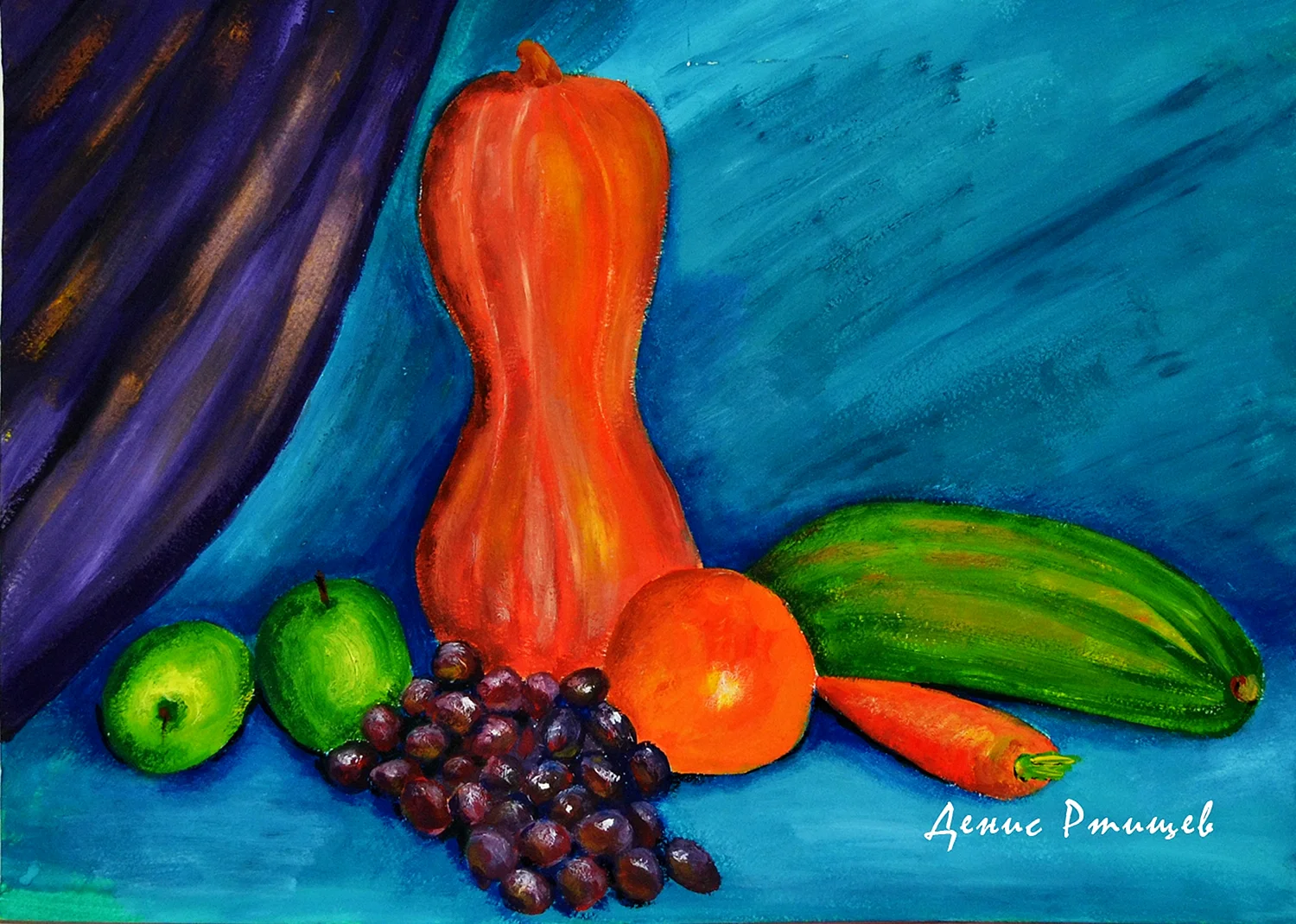 Рисование натюрморта из фруктов и овощей