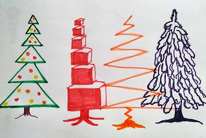 Рисование новогодней елки фломастером