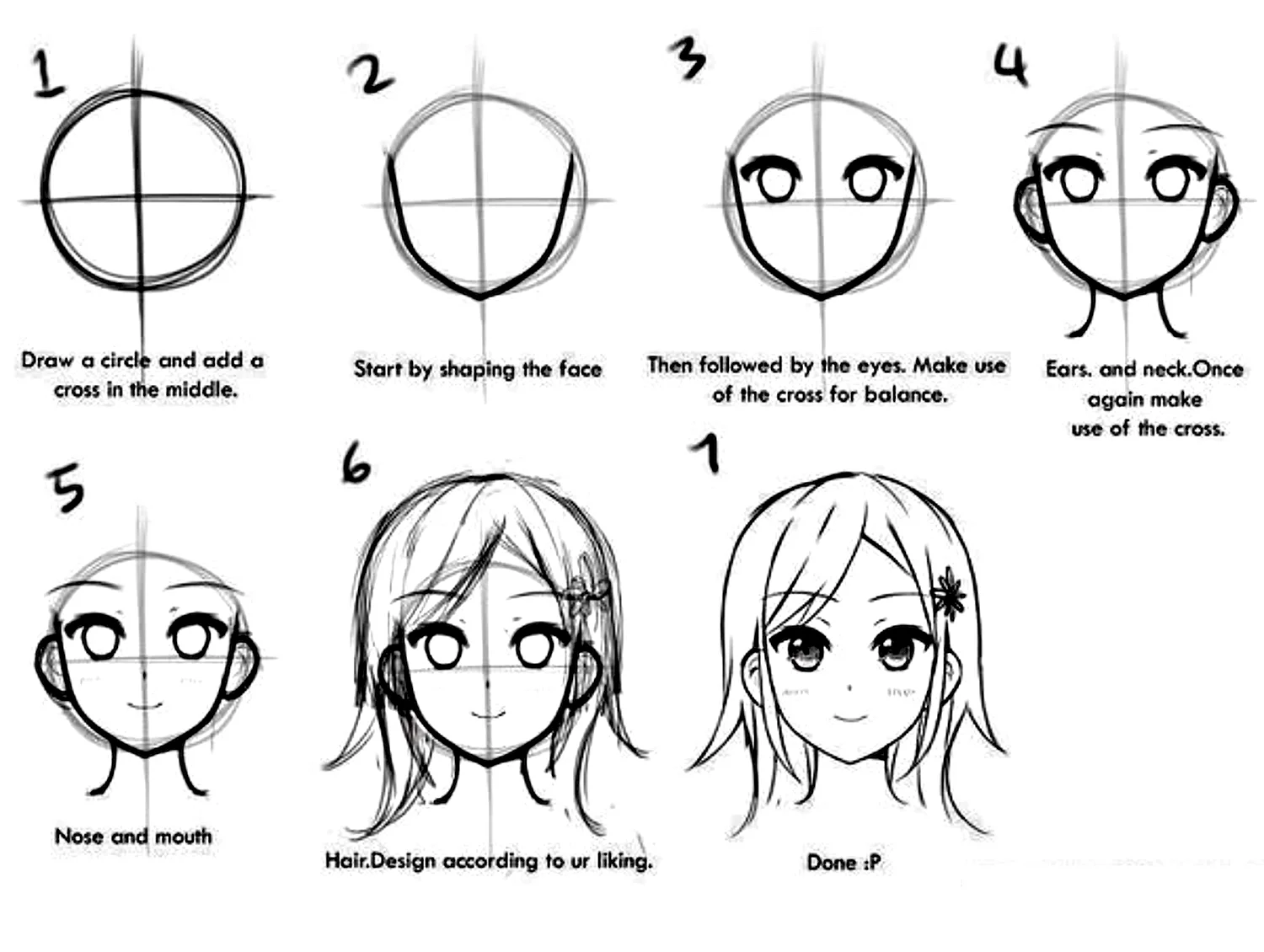 Рисовать аниме лицо поэтапно карандашом для начинающих