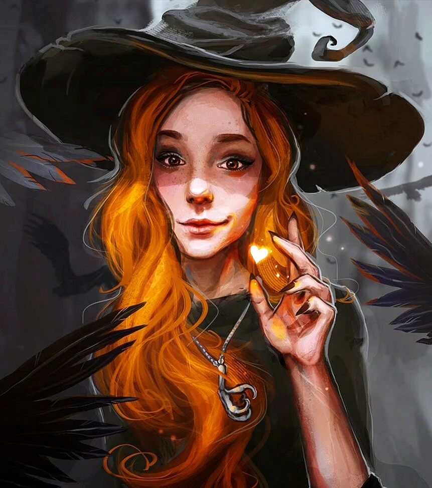Рисунок ведьмочки с русыми волосами