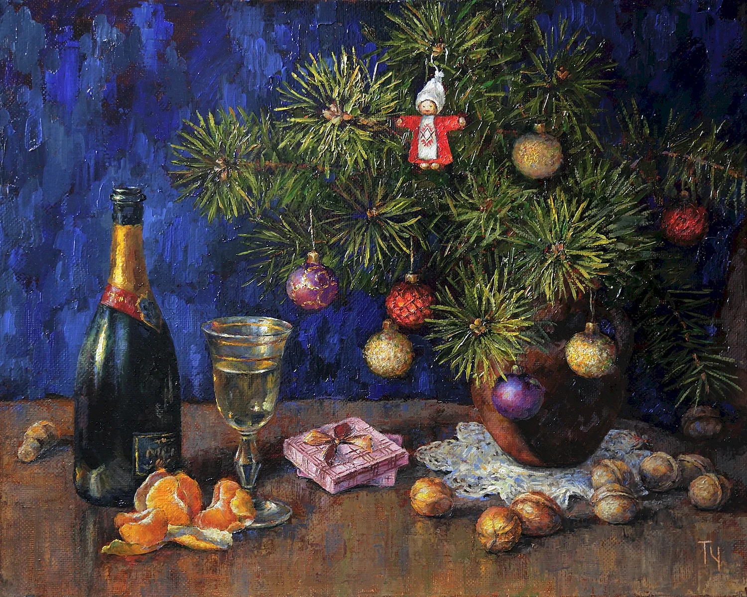 Рождественский натюрморт живопись Серебрякова