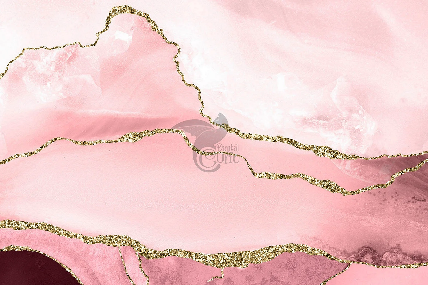Розовая акварель с золотом мрамор