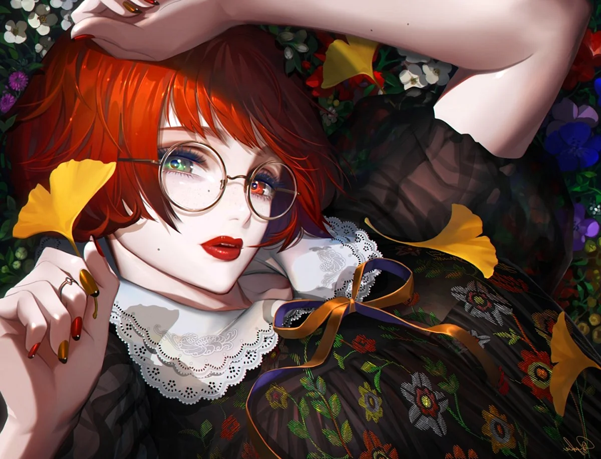 Рыжая девушка в очках арт