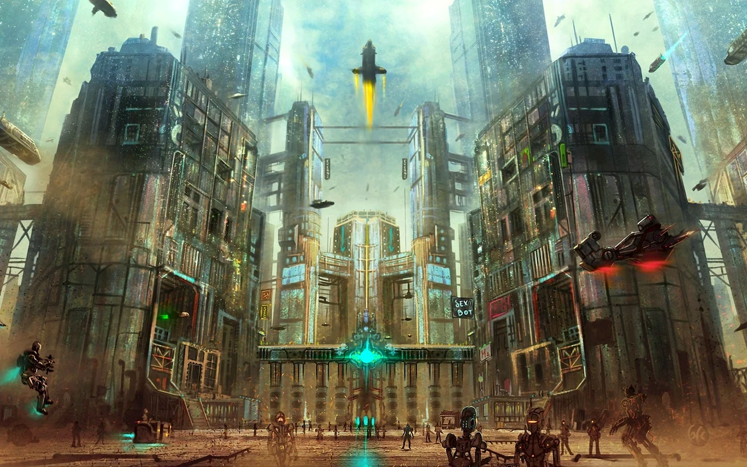 Sci-Fi Art город киберпанк антиутопия