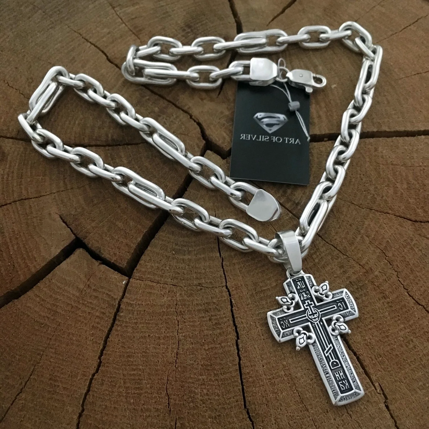 Серебряная Якорная цепь с крестом