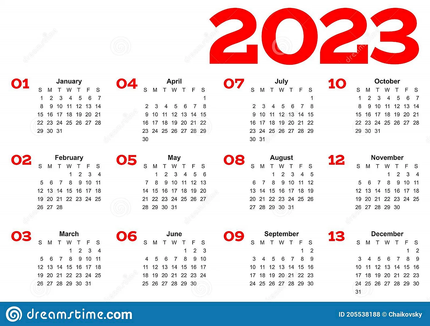 Сетка календаря на 2023 год
