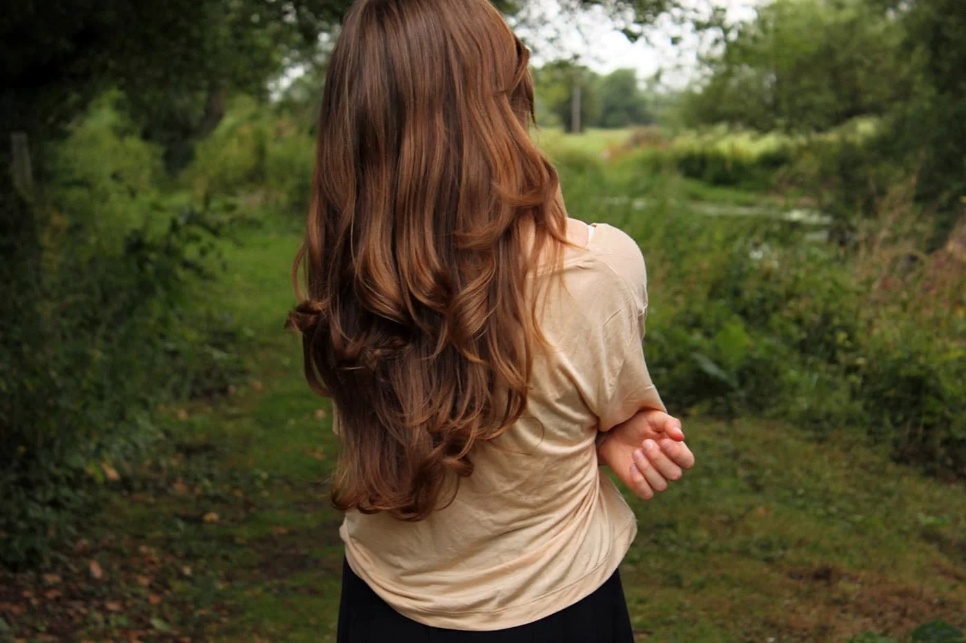 Каштановые волосы со спины