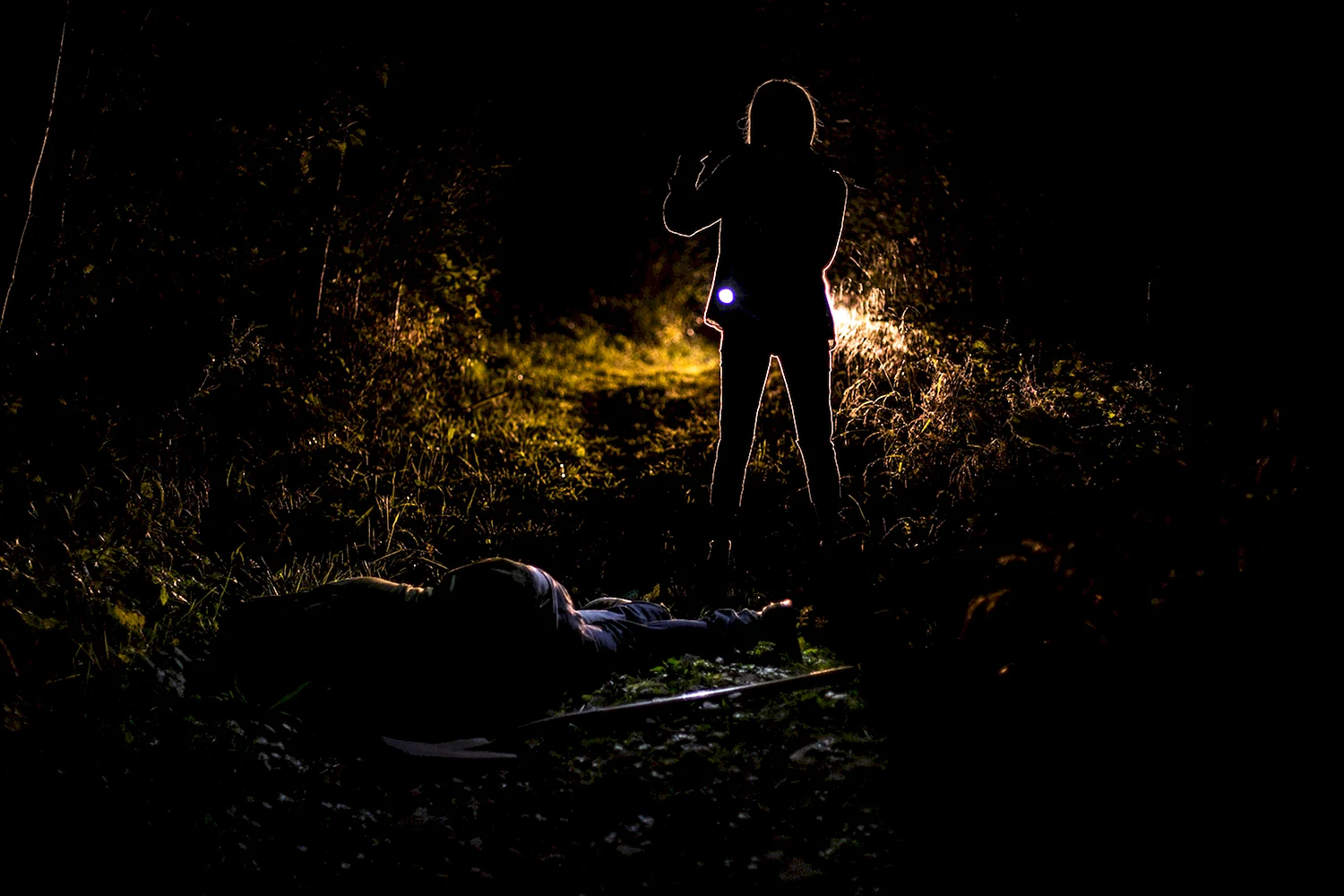 Силуэт в ночном лесу