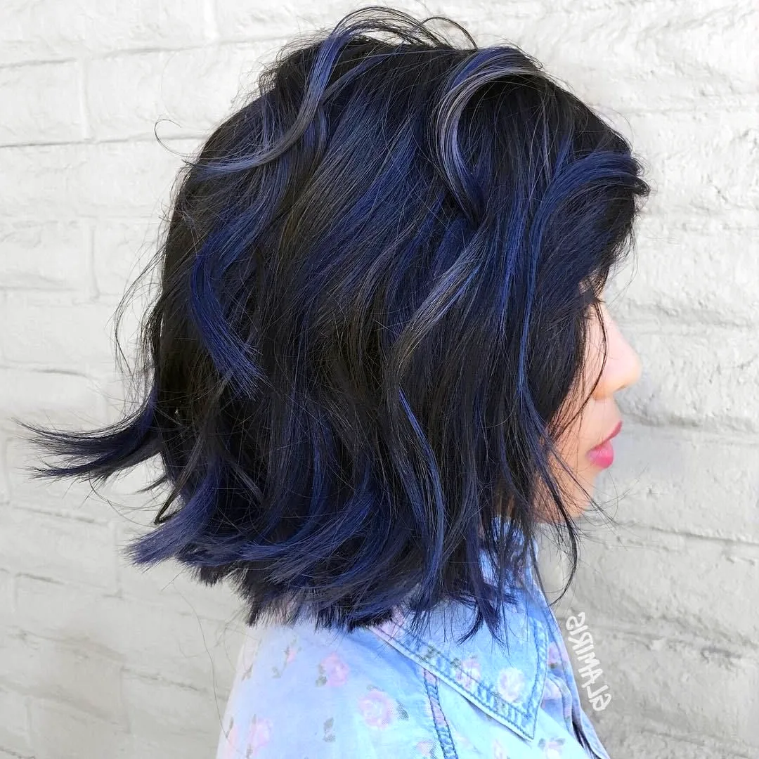 Синее омбре на короткие волосы