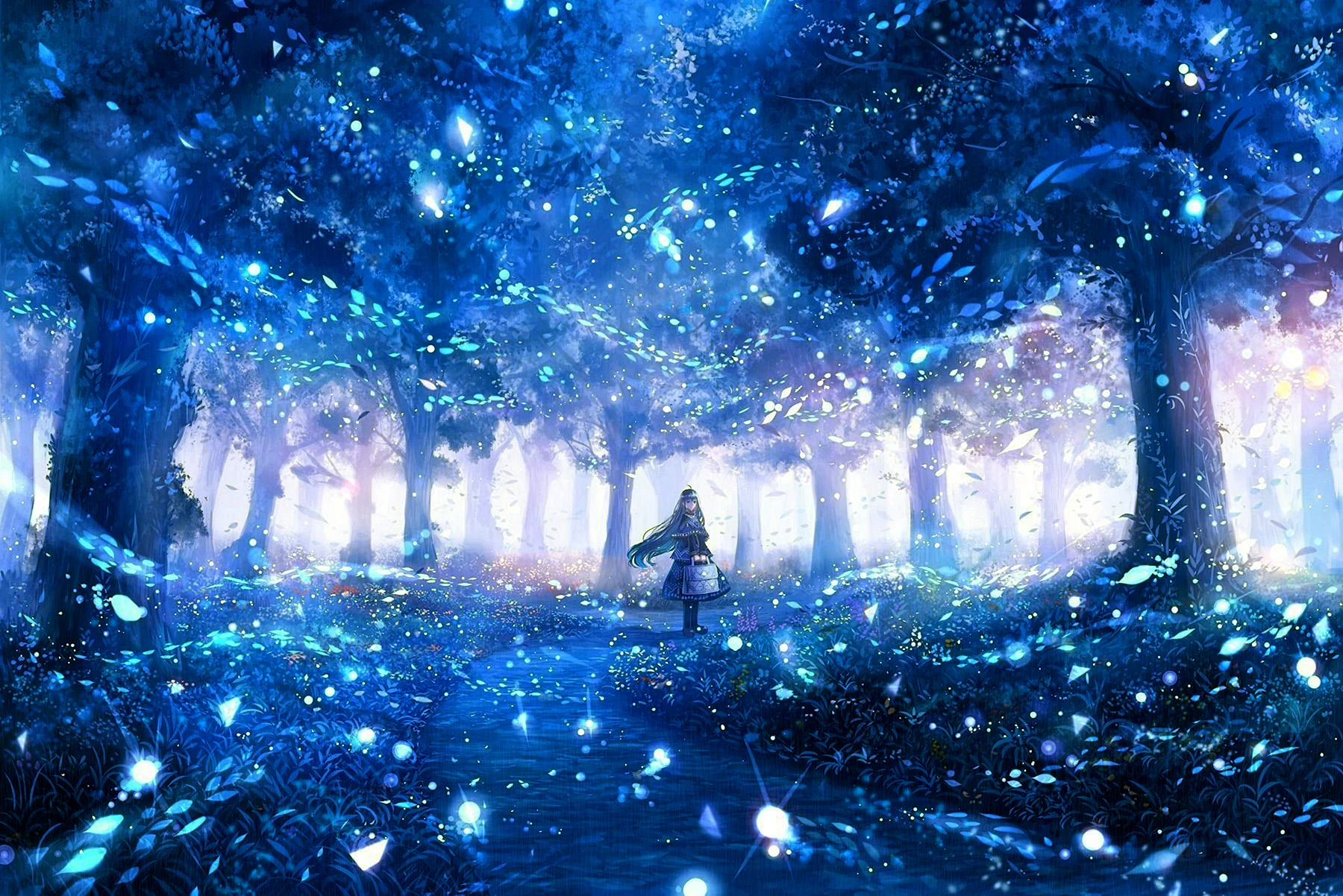 Синий аниме пейзаж