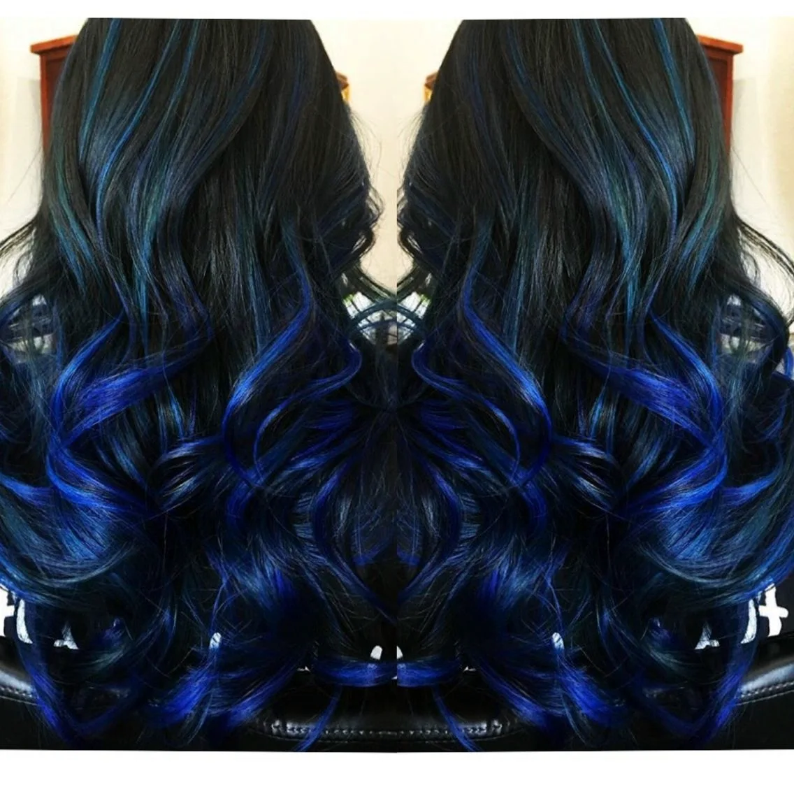 Синий балаяж на темные волосы