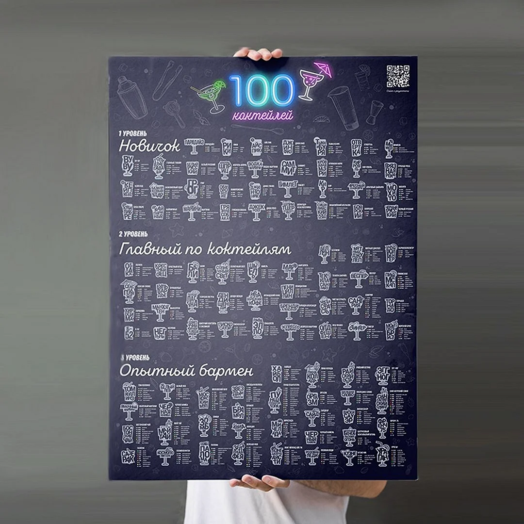 Скретч Постер 100 коктейлей