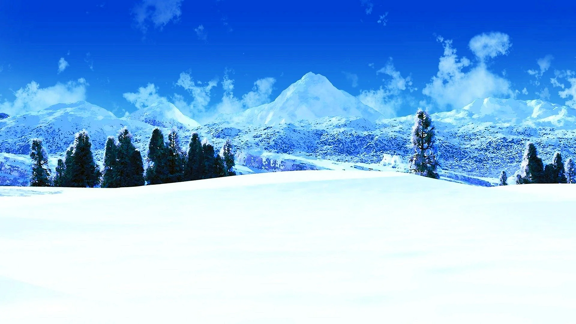 Снежные горы аниме
