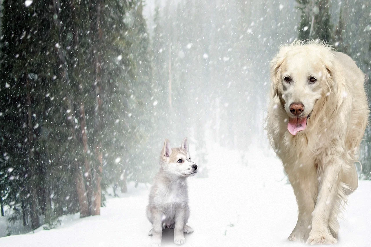 Собака под снегом