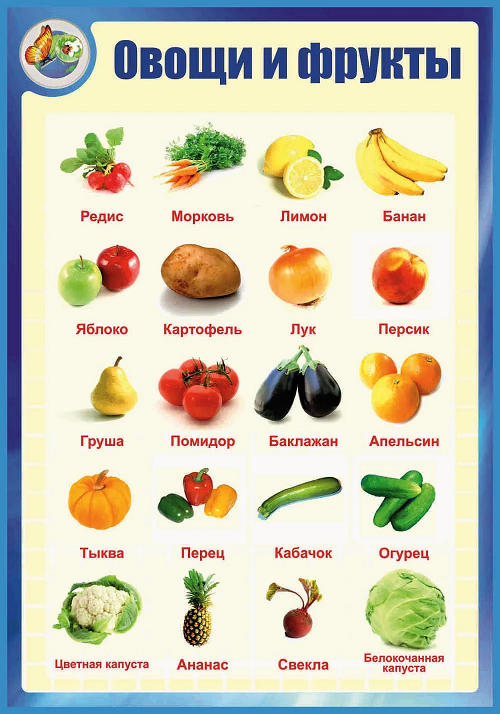 Список овощей и фруктов