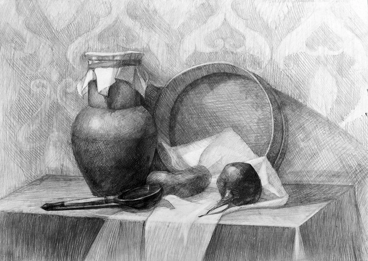 Станковый рисунок. Р.Хачатрян. Натюрморт. Левкас, сепия, 1982.