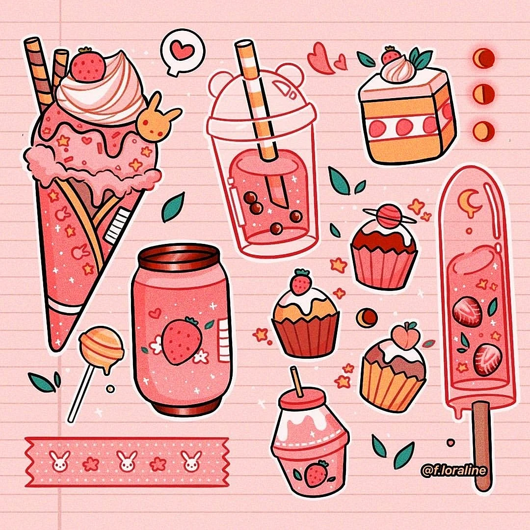 Стикеры розовая еда для срисовки