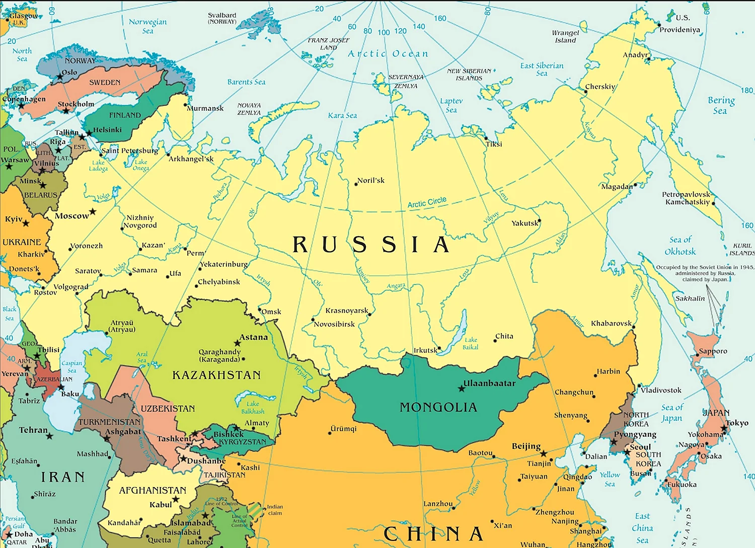 Страны граничащие с РФ на карте России
