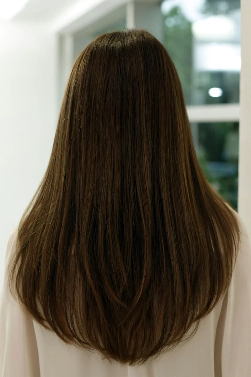 Полукруглый срез на длинных волосах (73 фото)
