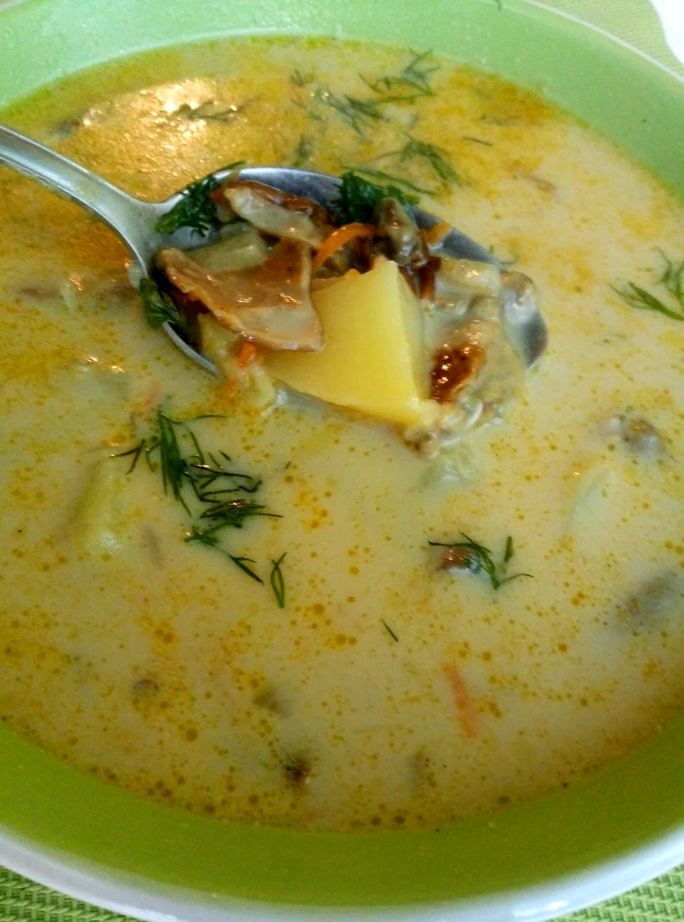 Суп с сушеными грибами и плавленным сыром